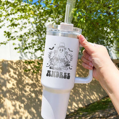 Spooky Ghost Tumbler 40OZ With Handle, Custom Name Engraved Tumbler, Autumn Pumpkin Tumbler, Thanksgiving Gift, Hallothanksmas Boo Tumbler