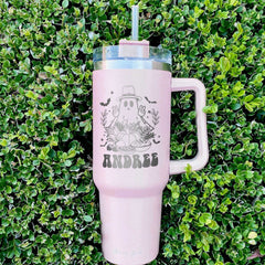 Spooky Ghost Tumbler 40OZ With Handle, Custom Name Engraved Tumbler, Autumn Pumpkin Tumbler, Thanksgiving Gift, Hallothanksmas Boo Tumbler