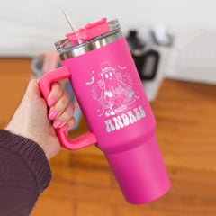 Spooky Ghost Tumbler 40OZ With Handle, Custom Name Engraved Tumbler, Autumn Pumpkin Tumbler, Thanksgiving Gift, Hallothanksmas Boo Tumbler