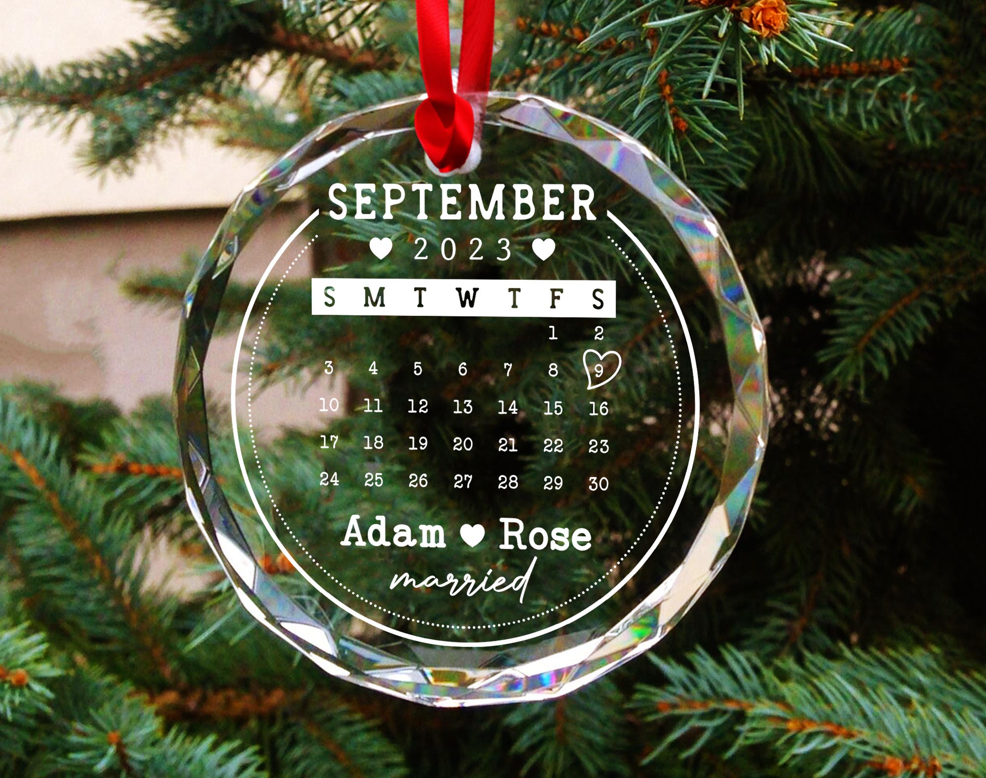 Personalized Christmas Ornament Wedding Date, Christmas Ornament With Wedding Date, Wedding Date Ornament, Wedding Date Calendar Ornament