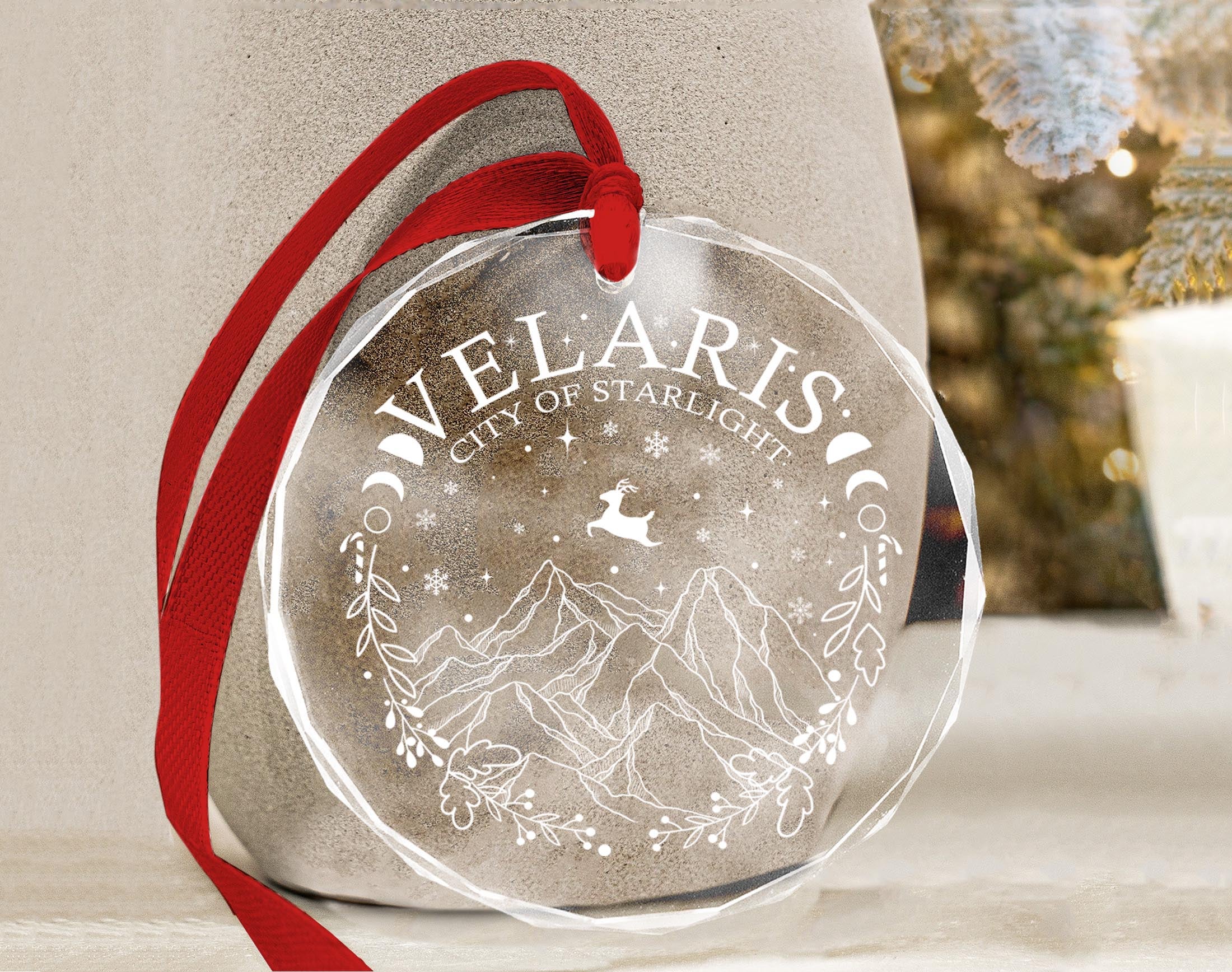 Clear Glass Ornament, Velaris Ornament, Glass Ornaments Engraved, Glass Ornament Engraved, Glass Christmas Ornaments, Acotar Christmas Gift
