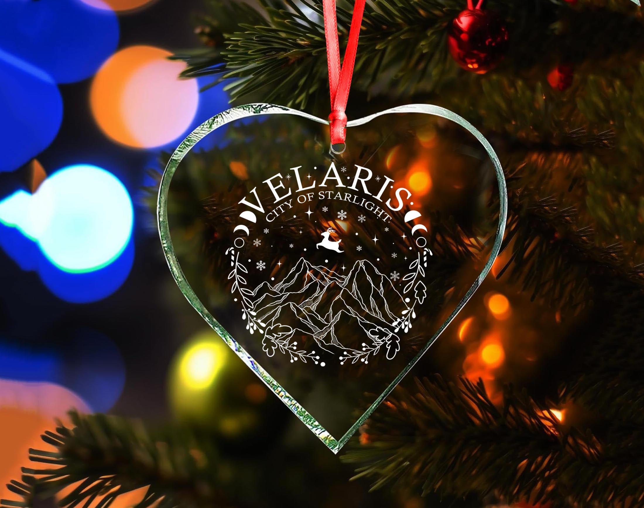 Clear Glass Ornament, Velaris Ornament, Glass Ornaments Engraved, Glass Ornament Engraved, Glass Christmas Ornaments, Acotar Christmas Gift
