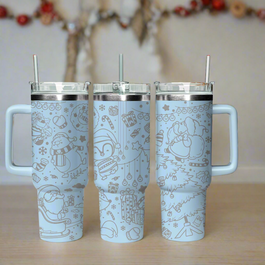 Christmas Pattern 40oz Tumbler Wrap, Cute bear, Penguins and Santa Wrap, Holiday X Christmas Engraving Wrap, Winter Laser