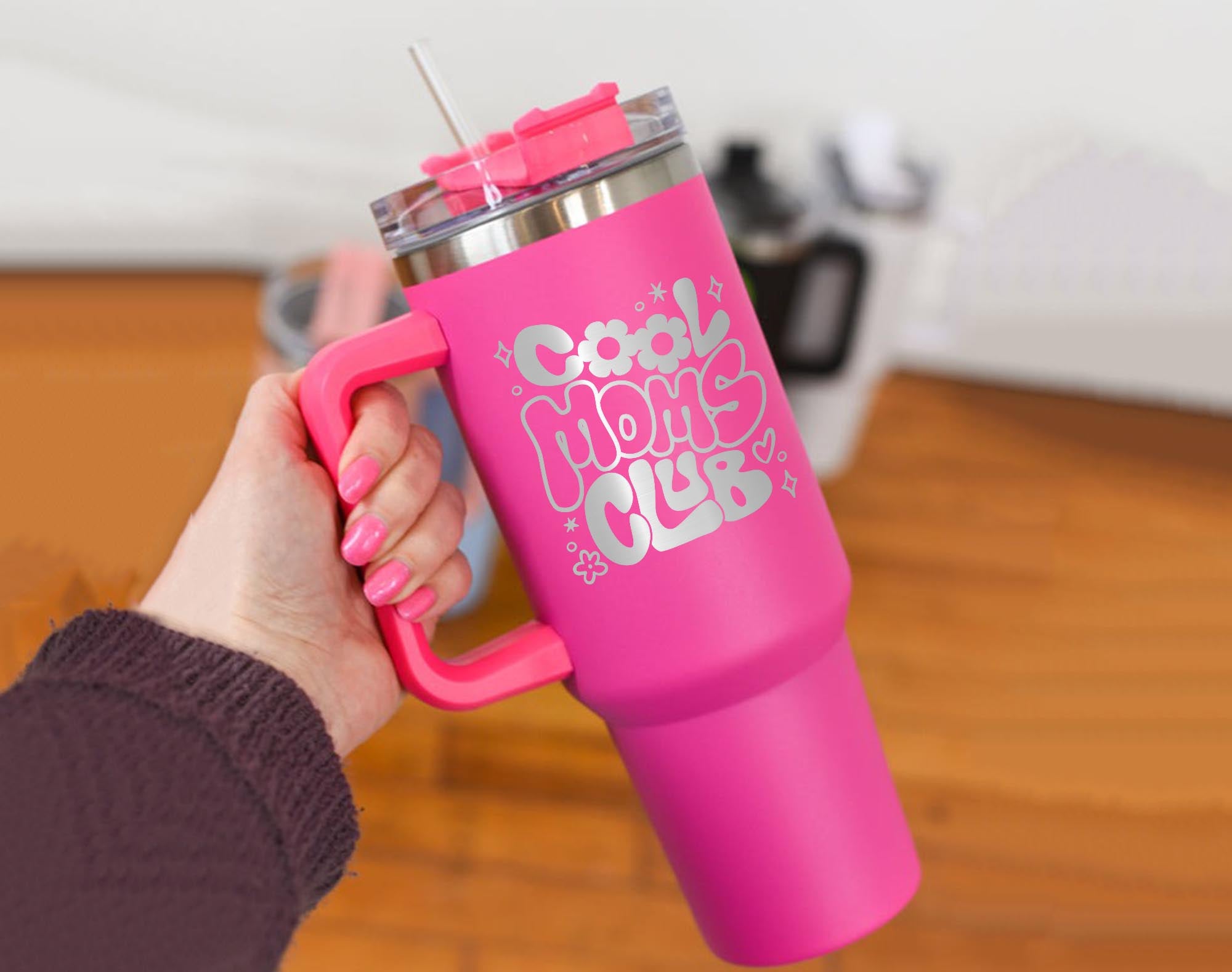 Cool Moms Club 40oz Tumbler, Engraved Tumbler, Engraved Tumbler With Handle, Engraved Tumbler, Gift for Mom, Cool Mom Gift, Mom Tumbler