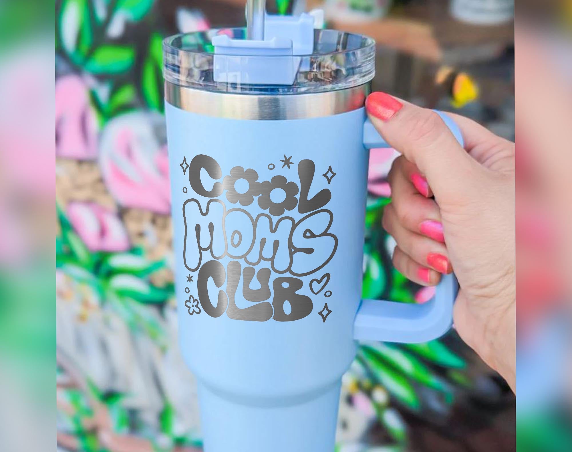 Cool Moms Club 40oz Tumbler, Engraved Tumbler, Engraved Tumbler With Handle, Engraved Tumbler, Gift for Mom, Cool Mom Gift, Mom Tumbler