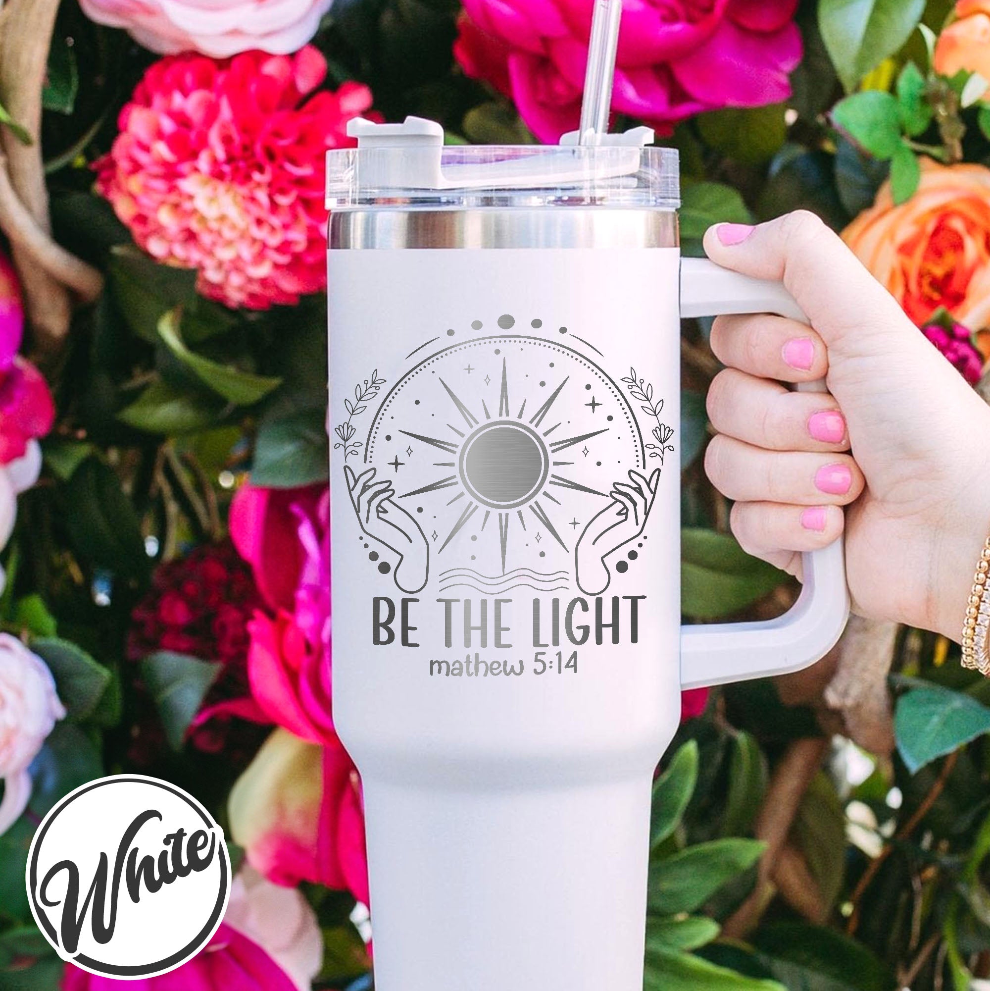 Be The Light Matthew Tumbler, 40oz Tumbler With Engraving, Engraved Tumbler 40oz, Engraved Tumbler With Handle, Christian Retreat Gift