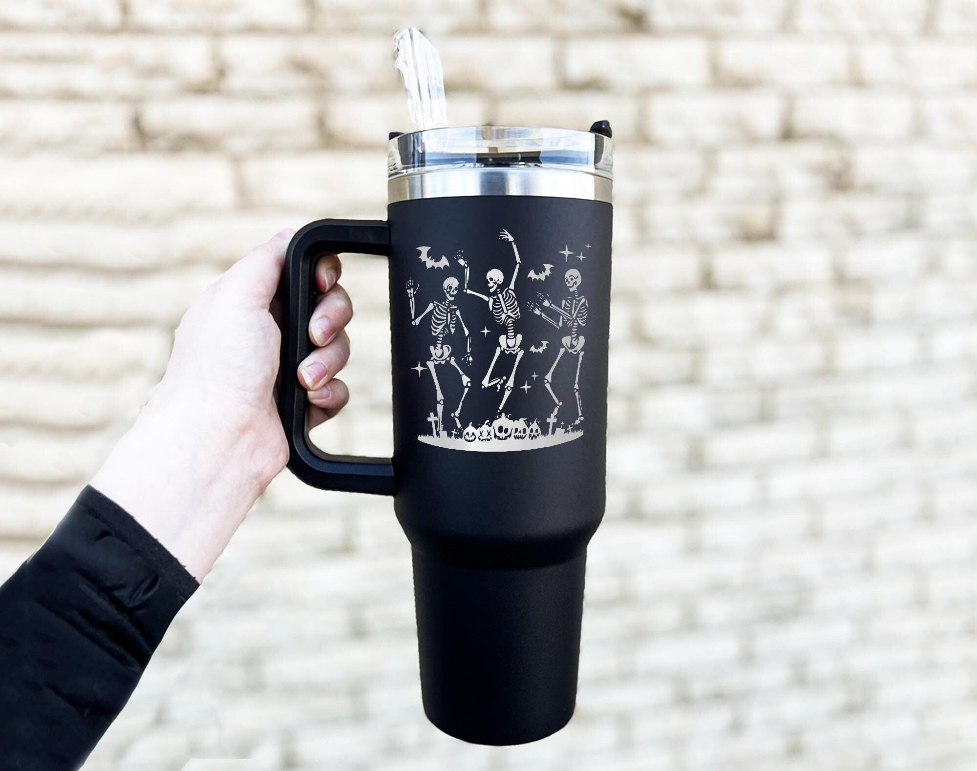 Skeleton Tumbler,Funny Skeleton Halloween Tumbler,Halloween Tumbler Wrap 40Oz,Engraved Tumbler,Engraved Tumbler With Handle,Dancing Skeleton