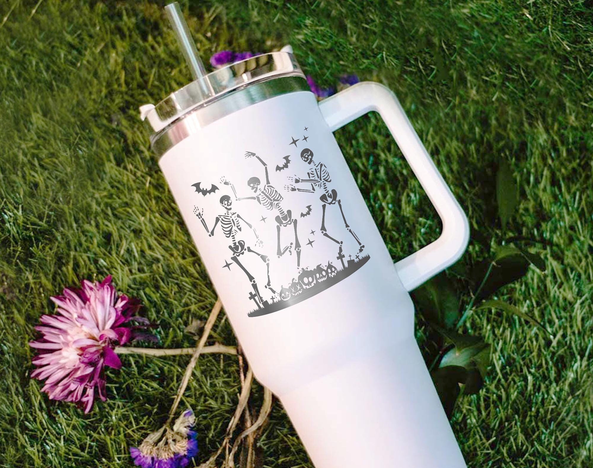 Skeleton Tumbler,Funny Skeleton Halloween Tumbler,Halloween Tumbler Wrap 40Oz,Engraved Tumbler,Engraved Tumbler With Handle,Dancing Skeleton